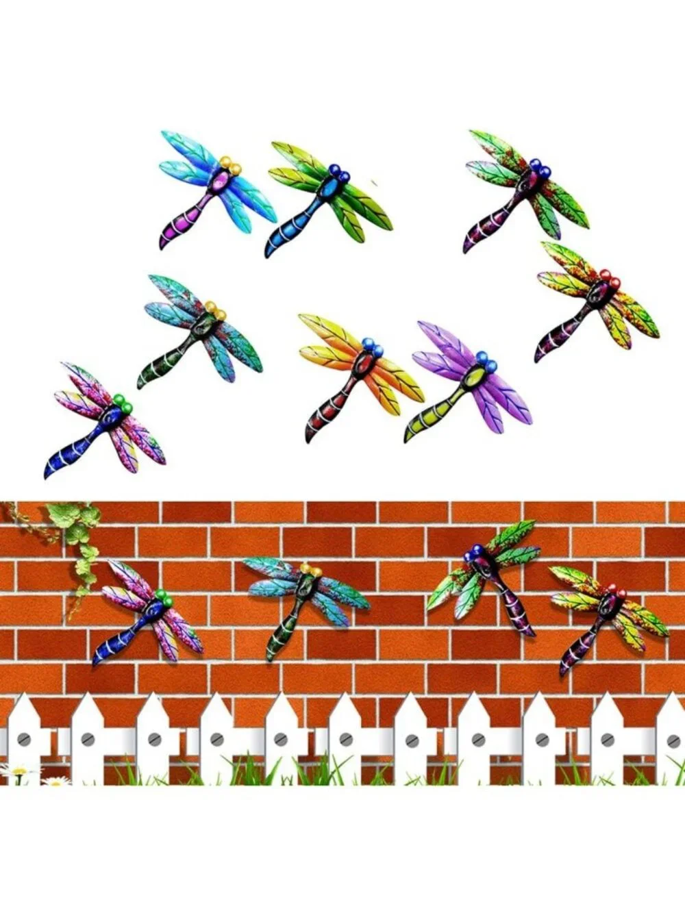 8PCS Metal Dragonfly Wall Art Decor - Outdoor Sculpture for Garden, Patio